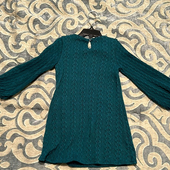 Rare Editions Sweater Dress Girl's Hunter Green Bell Sleeves - Picture 4 of 4